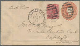 GA Tasmanien: 1892 (23.4.), QV 1d. Scarlet Surch. 'Halfpenny' On QV Embossed Oval ½d. Stat. Envelope En - Covers & Documents