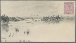 GA Tasmanien - Ganzsachen: 1898, Pictorial Stat. Envelope QV 2½ Red-purple With Picture On Front 'LAKE - Briefe U. Dokumente