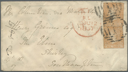 Br Victoria: 1855/1857, Two Folded Entires And A Small Cover Each Bearing Two Woodblocks 6d Dull Orange - Storia Postale