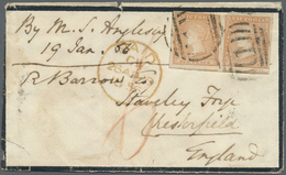Br Victoria: 1856, One Folded Entire And One Mourning Cover Each Bearing Horizontal Pairs Woodblocks 6d - Lettres & Documents