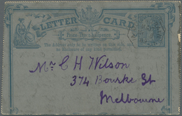 GA Victoria: 1889 (8.5.), Lettercard 1d. Blue On Grey Commercially Used With Octagonal 'DOWN TRAIN M.G. - Storia Postale