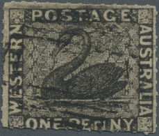 O Westaustralien: 1854, 1d Black, Rouletted 14, Lightly Cancelled With Roulettes Complete On All Sides - Brieven En Documenten