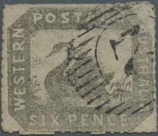 O Westaustralien: 1857/59, 6d Black-bronze, Rouletted 14, Lightly Cancelled By 15-barred '2' Numeral O - Storia Postale