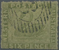 O Westaustralien: 1860/64, 6d Sage-green, Rouletted 14, Lightly Cancelled By Part Numeral, Roulettes I - Brieven En Documenten