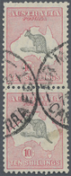 O Australien: 1932, Kangaroo 10s. Grey And Pink CofA Wmk. Vertical Pair Fine Used With Two Part 'AIR M - Other & Unclassified