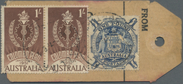 Br Australien: 1962 (7.2.), Parcel Tag Bearing Arms £1 Blue And Colombo Plan 1s. Horizontal Pair Used F - Altri & Non Classificati