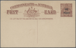 GA Australien - Ganzsachen: 1924, Postcard KGV 1½d. Red-brown With Deleted Footnote Surcharged 'ONE PEN - Postal Stationery