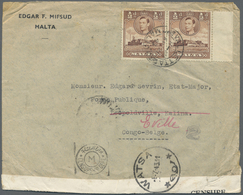 Br Belgisch-Kongo: 1943. Envelope (creased) Addressed To Leopoldville, Belgian Congo Bearing Malta SG 2 - Other & Unclassified