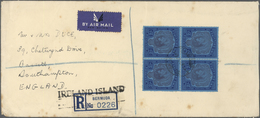 Bermuda-Inseln: 1938, KG VI 2 Sh. Deep-blue/light-blue/purple In Block Of Four On Registered Airmail - Bermudes