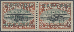 * Bolivien: 1930, Zeppelin 5 C. On 10 C., Horizontal Pair, Left Stamp With Double Overprint (one Inver - Bolivië