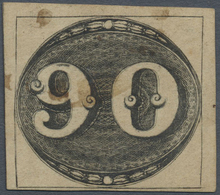 O Brasilien: 1843, Bull's Eyes, 90r. Black With Plate Repair (=additional Shifted Frame Line In Value) - Other & Unclassified