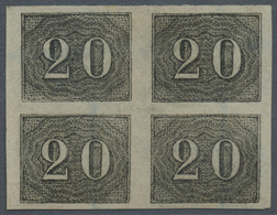 O Brasilien: 1849, Verticais, 20r. Black, Block Of Four, Full To Wide Margins, Used With Erased Penstr - Other & Unclassified