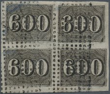 O Brasilien: 1850, Verticais, 600r. Black, Block Of Four, Fresh Colour And Full Margins, Neatly Cancel - Other & Unclassified