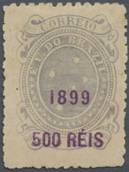 (*) Brasilien: 1899, 500r. On 300r. Greyish Slate, Unused No Gum, Slight Toning. $1400, RHM 132a "cinza - Altri & Non Classificati