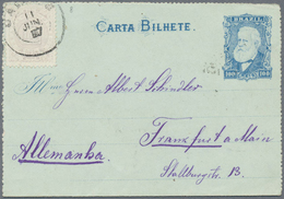 GA Brasilien - Ganzsachen: 1884, Stationery Letter Card 100 R Blue On Greenish Uprated 100 R Grey-viole - Interi Postali