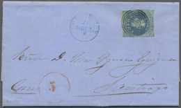 Br Chile: 1859, Letter From CONCEPTION To Santiago Franked With 10 C. Colon With Red Taxmark "5". Expla - Cile