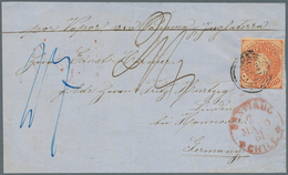 Br/Brfst Chile: 1861, 5c. Red, Single On Envelope Front Only Tied By Black Target, Red "SANTIAGO 2/MAYO 61 CH - Cile