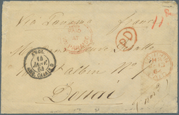 Br Chile: 1864, Stampless Folded Envelope Tied By Red Crown Mark "PAID AT VALPARAISO", Ms. "VIA PANAMA" - Chili