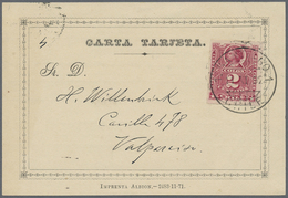 Br/GA Chile: 1871, 2 C Rose Single Franking On Official Postcard From (Imprenta Albion), Sent From SANTIAG - Chile