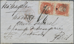 Br Chile: 1876. Envelope Addressed To France Bearing Chile Yvert 13, 5c Orange/red (2) Tied By Cork Cac - Chili