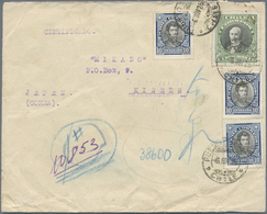 Br Chile: 1925, 3 X 10 Ct Blue/black And 1 P Green/black, Mixed Franking On Registered Cover From PUERT - Cile