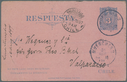 GA Chile - Ganzsachen: 1897, 3 Ctv.green Postal Stationery Reply Card Sent Back To Chile, Fine Strike " - Cile