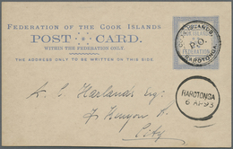 GA Cook-Inseln: 1893, Stat. Postcard 1d. Blue Used With Fine 'COOK ISLANDS P.O. RAROTONGA' Pmk. Locally - Cook Islands