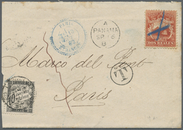 Br Costa Rica: 1882 Cover (trimmed 3.5 Cm At Left) To Paris Bearing 1863 2r. Red With Blue "cross" Canc - Costa Rica