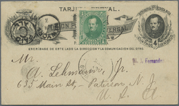 GA Costa Rica: 1883, 4 Ct Black Fernandez Postal Stationery Reply Card Question-part, Uprated With 1 Ct - Costa Rica