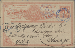 GA Costa Rica: 1890, 3 Ct Brick-red Postal Stationery Card With Clear Railway Cds AMBULANTE / B / SAN J - Costa Rica