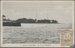 GA Costa Rica: 1923, 4 C Red Picture Stationery Card "Limon, C.R. U.F.Co.Hospital", Uprated On The Pict - Costa Rica