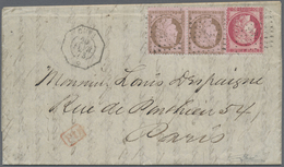 Br Cuba: 1874, FRENCH P.O., 10c. Brown On Rose Horiz. Pair And 80c. Red, 1fr. Rate On Lettersheet With - Andere & Zonder Classificatie