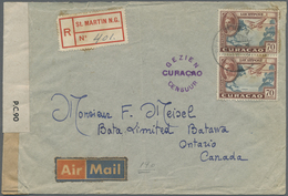 Br Curacao: 1945. Registered Air Mail Envelope (vertical Fold) Written From The French Section Of St Ma - Curacao, Netherlands Antilles, Aruba