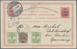 GA Dänisch-Westindien: 1903, Stationery Card "1 CENT 1902" On 3 C Uprated 2x1 C Green And  "8 CENTS 190 - Deens West-Indië