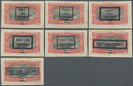 Brfst Dschibuti: 1924, VINGT-CINQ-CENTIMES On 5 F. Red/black With Overprint, Seven Different Overprint Typ - Djibouti (1977-...)