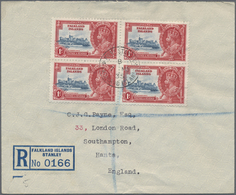 Br Falklandinseln: 1935, 1 D Coronation Jubilee Of Georg V In Block Of Four On Registered Letter Sent F - Falkland