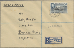 Br Falklandinseln: 1946, Registered Letter To Buenos Aires, Argentina Franked With 9 D Georg Vi Definit - Falklandinseln