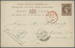 GA Falklandinseln - Ganzsachen: 1884, 1 1/2 D. Postal Stationery Card Used With Mute Cancellation And A - Falklandinseln