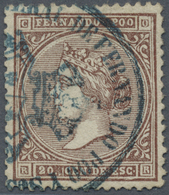 O Fernando Poo: 1868, 20c. Brown, Fresh Colour, Well Perforated, Neatly Oblit. By Blue Postmark, Signe - Fernando Poo