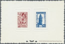 (*) Fezzan: 1950. Lot With One Composite Epreuve D'atelier With Two Stamps For The Complete Charity Set - Brieven En Documenten