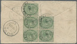 Br Fiji-Inseln: 1903. Registered Postat Stationery Envelope 'half Anna' Green Upgraded With India SG 85 - Fidschi-Inseln (...-1970)