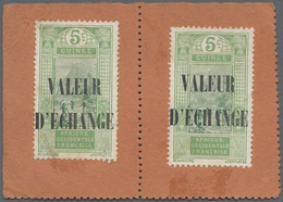 Französisch-Guinea: 1913 (ca.), 5c. With Overprint "VALEUR D'ECHANGE", Two Copies On Piece. Rare! ÷ - Sonstige & Ohne Zuordnung