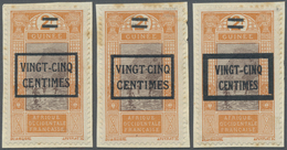 Brfst Französisch-Guinea: 1924, VINGT-CINQ-CENTIMES On 2 F. Orange/brown Landscape With Overprint, Three D - Sonstige & Ohne Zuordnung