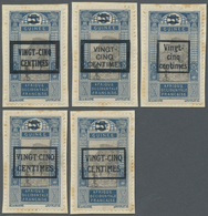 Brfst Französisch-Guinea: 1924, VINGT-CINQ-CENTIMES On 5 F. Blue/gray Landscape With Overprint, Five Diffe - Other & Unclassified