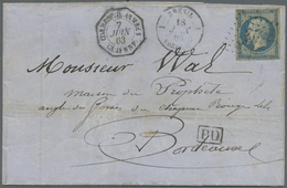 Br Französisch-Guyana: 1854,: Napoleon III Imperforate, 20c Blue On Bluish, Type I, Margins Almost All - Briefe U. Dokumente