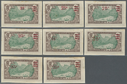 Brfst Französisch-Ozeanien: 1924, 25 C. On 2 Fr. Brown/green With Overprint, Eight Different Overprint Typ - Other & Unclassified