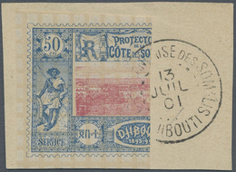 Brfst Französische Somaliküste: 1901, 50 C. Blue/pink, Vertically Bisected, Left Half On Piece Of Letter C - Usados