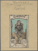 (*) Gabun: 1910 Gabon, Original Hand Painted Artwork For The Pictorial Issue, Approximately 83x112mm, An - Autres & Non Classés