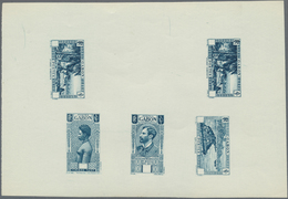 (*) Gabun: 1932/1933, Gabon. Collective Proof Sheet With 5 Values In Blue-green On Gummed Papier Contain - Autres & Non Classés