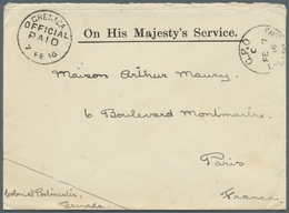 Br Grenada: 1916. Stampless Envelope Addressed To France Headed 'On His Majesty's Service' Cancelled 'G - Grenade (...-1974)